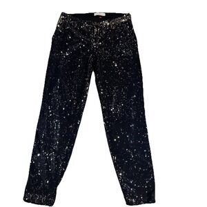 Metallic Sequin Black Bronze‎ Ankle Pants Women's Size 27 Glam Mob Wife Bling